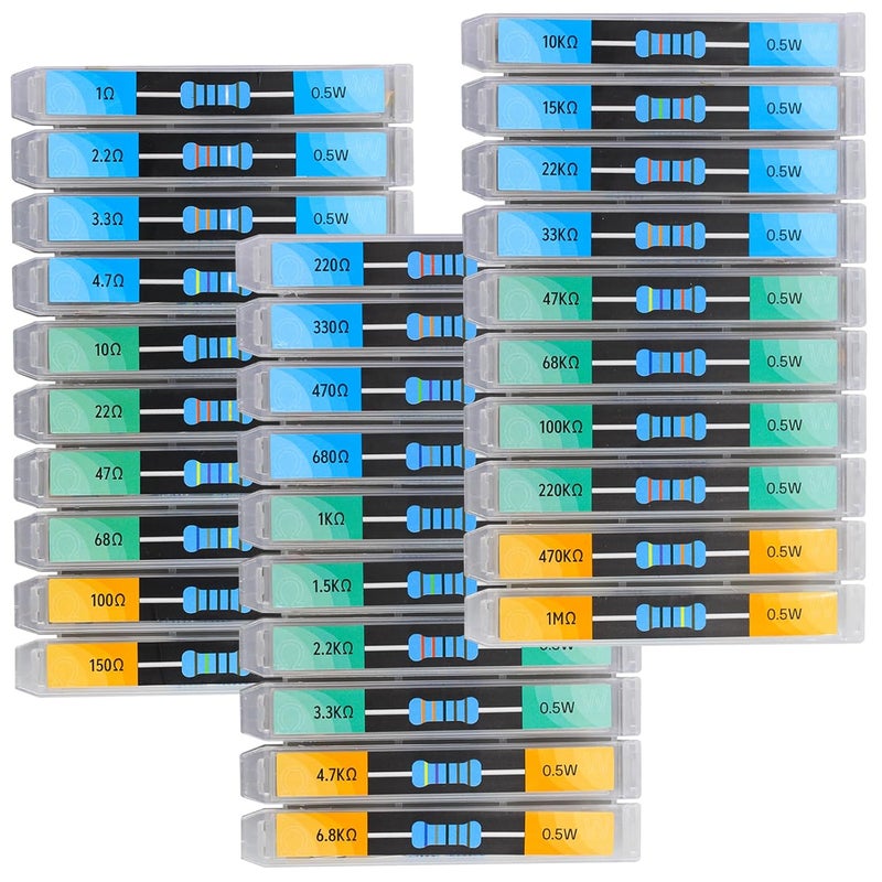 CUQI 30 Values 600 pcs 1 Ohm- 1M Ohm with 1% 1/2W Metal Film Resistors Assortment Kit Packaged in Individual Lattice Box - Image 4